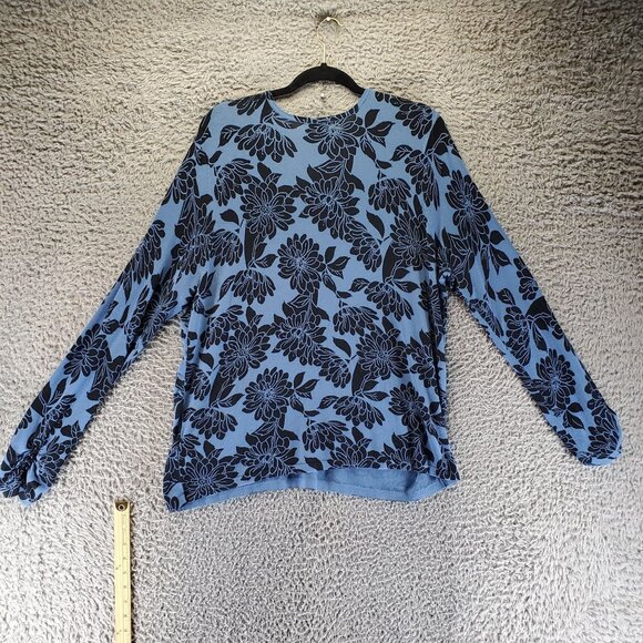 Dressbarn Top Womens XXL Blue Floral Print Long-Sleeve V-Neck Lightweight - Picture 8 of 9